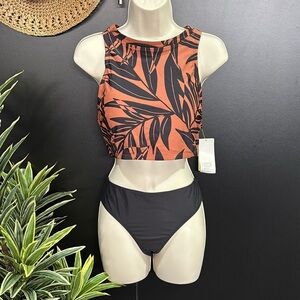 All In Motion UPF 50+ full coverage racerback crop top,removable pads,2 pc. swim